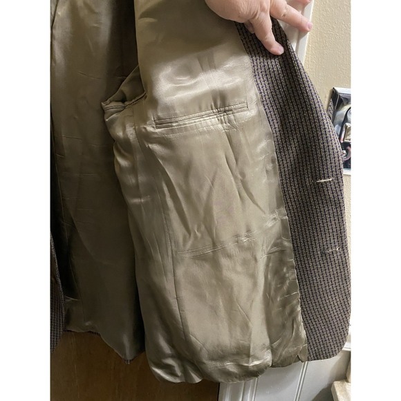 Vintage Carlo Mandrone Mens Suit Jacket Silk Wool Pockets Tweed Style Brown 50R - Picture 13 of 15